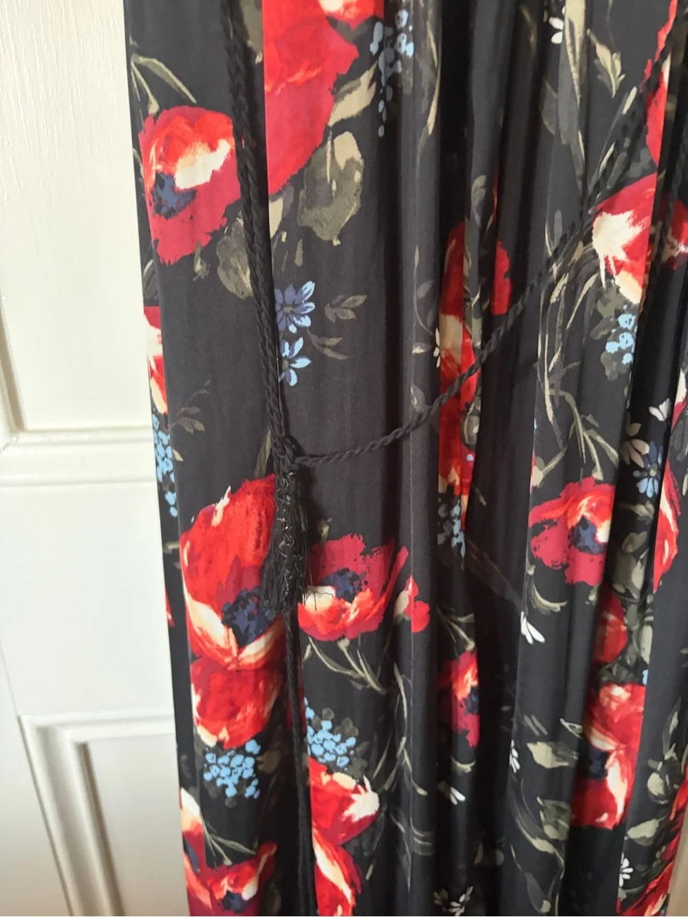 Silky floral maxi dress with optional tie waist